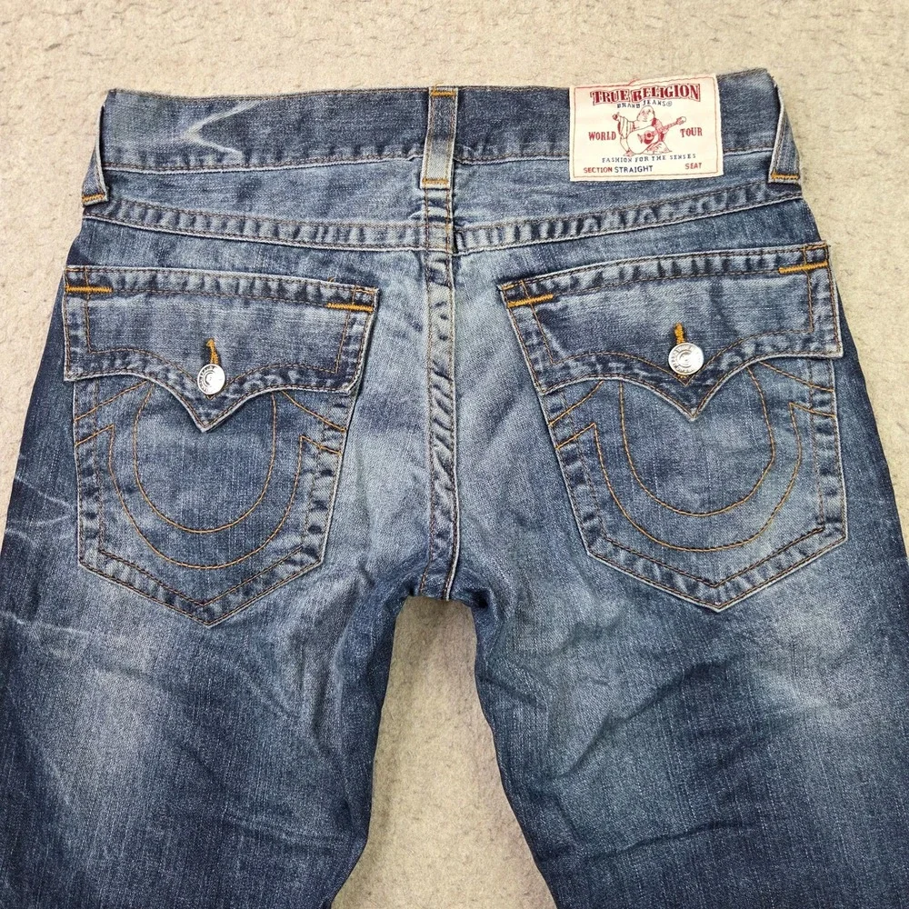 True Religion World Tour Mens Straight Flap Pockets Jeans Size 34x34 Denim